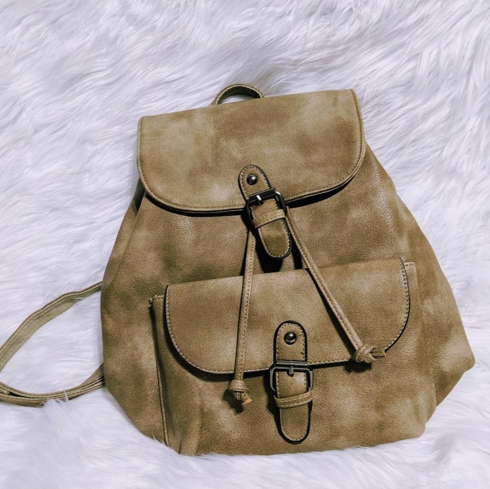 Taupe Leather Backpack Purse
